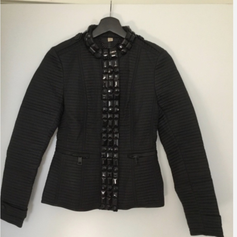 Burberry London Black Quilted Jacket with Jeweled Trim size 0/2 XS - Picture 10 of 10